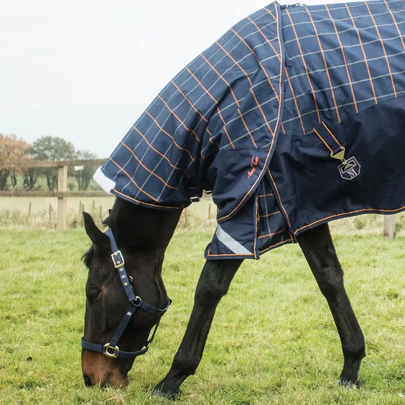 Mark Todd Mediumweight Plaid Turnout Neck Cover - Navy/Orange/Beige